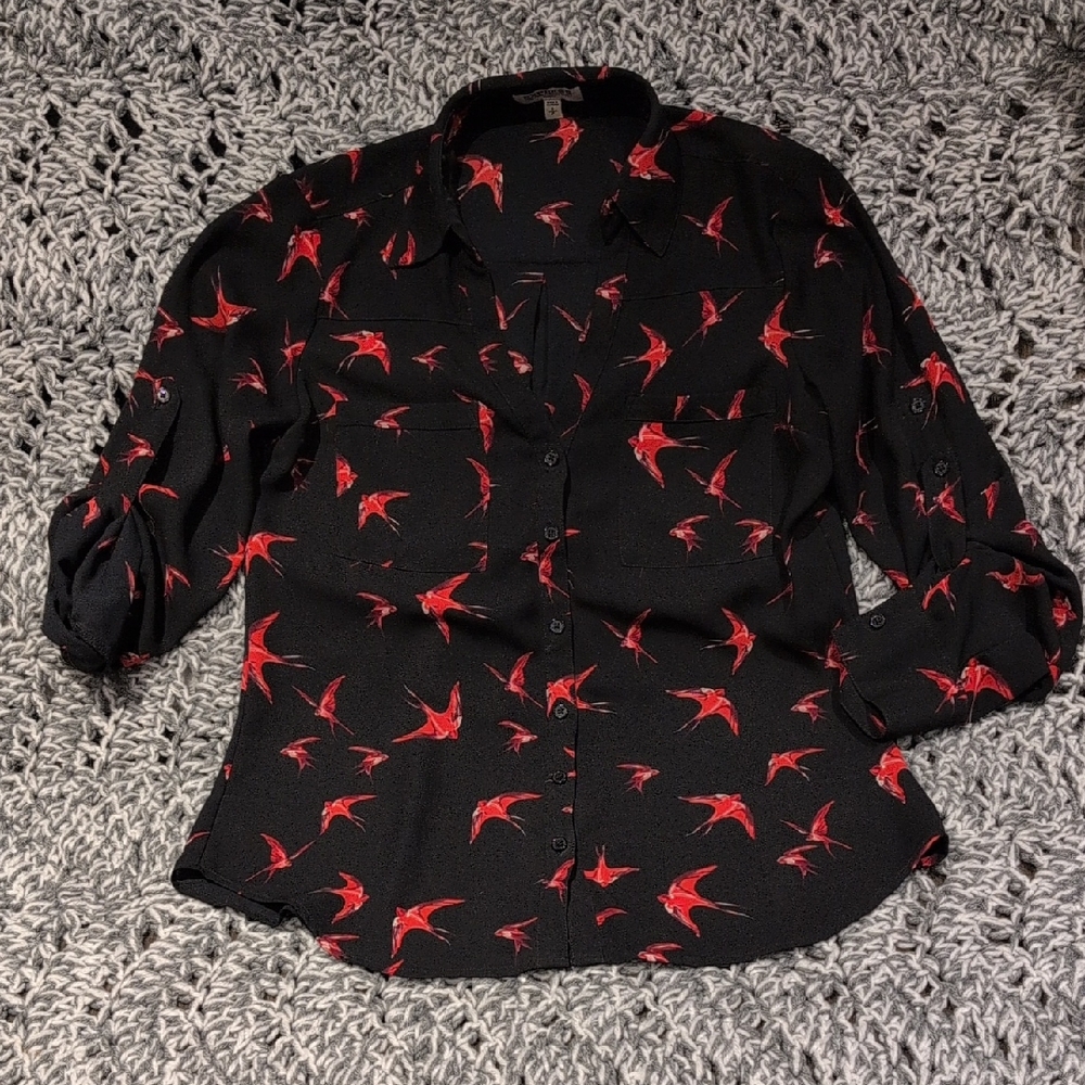 🦅Power in Flight 🦅 Express Portofino Bird Print Button‑Up | S/P